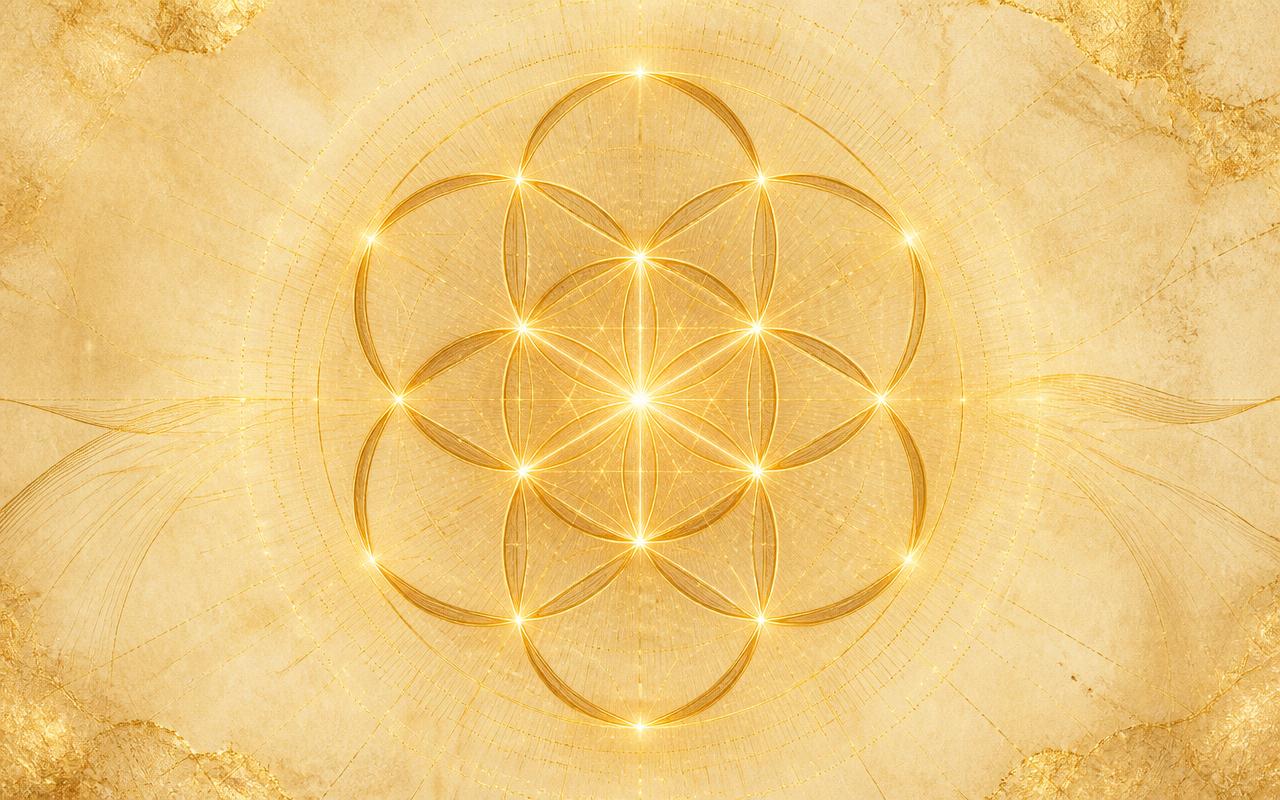 Golden sacred geometry pattern on warm parchment